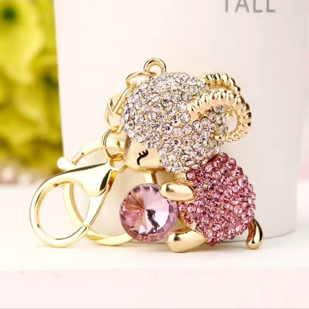 Gold and Pink Crystal Brooch